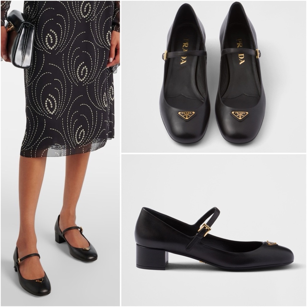New PRADA Leather Mary Jane Ballerina Pumps - Nero $1,120 40